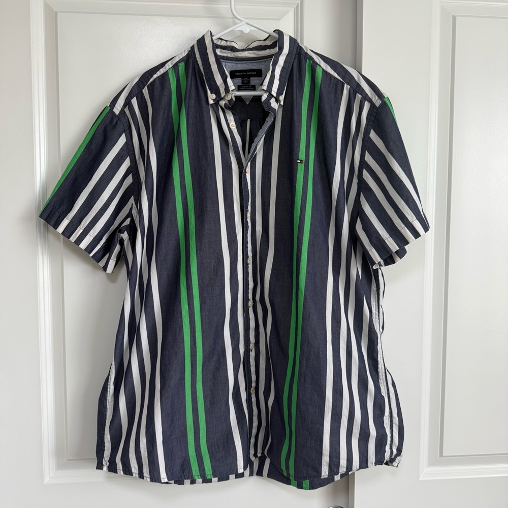 Tommy Hilfiger Shirt Men’s Stripe Short Sleeve Cotton Summer XXL
